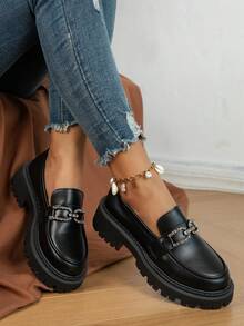 女樂福鞋,復古風格一腳蹬,英倫風格,馬銜扣和水鑽裝飾,黑色優雅鞋,適合 Ol 或製服風格 - 黑色 - 查看 4