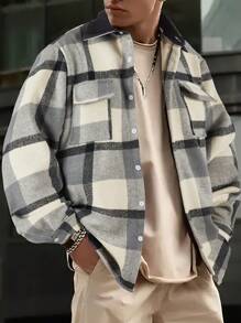 Nam Họa tiết Lưới Cổ áo sơ mi Thiết kế túi Thời trang Áo khoác - Nhiều màu - Xem 1