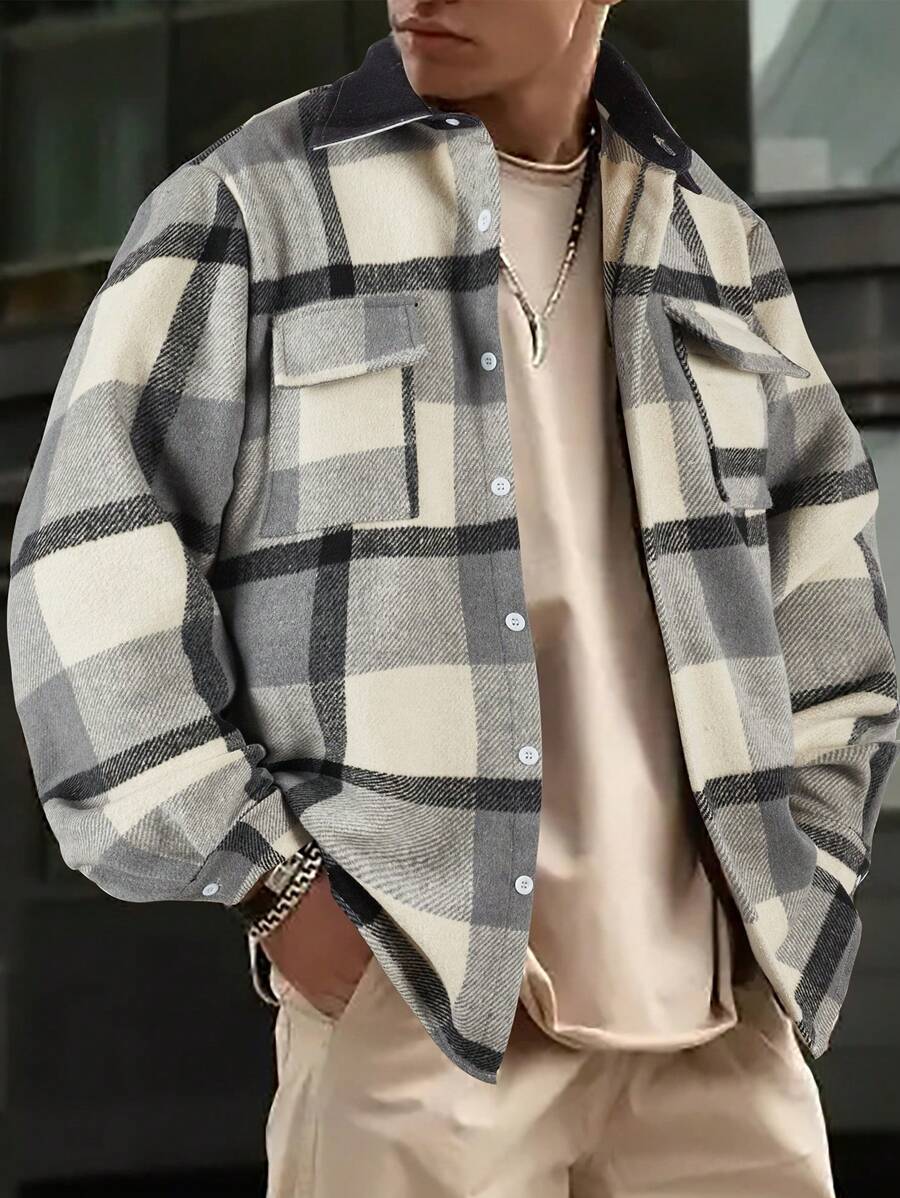 Nam Họa tiết Lưới Cổ áo sơ mi Thiết kế túi Thời trang Áo khoác - Nhiều màu - Xem 1