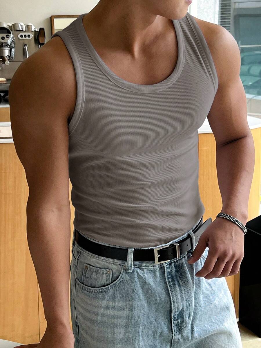 DAZY 男士修身純色背心 - 深灰色 - 查看 1