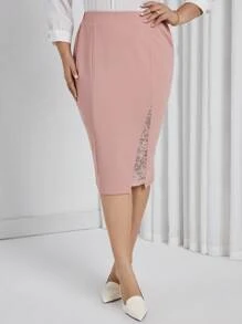 EMERY ROSE Của phụ nữ Kích thước lớn Ren Vá lại Váy - Hồng - Xem 4