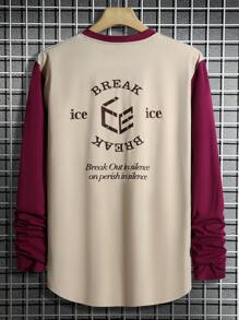 Manfinity Sport Streetwear Men's Long Sleeve Sport T-Shirt With Slogan Print And Color Block Design Long Sleeve Shirt