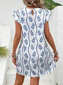 SHEIN VCAY Women's Butterfly Sleeve Floral Print Dress - White - View 2