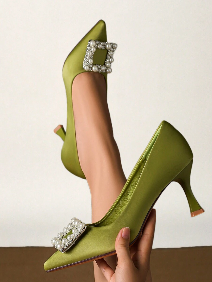 Ladies' Fashionable Party High Heels With Personalized Rhinestone Decorations - Green - View 1