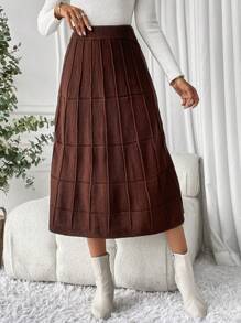 SHEIN LUNE 女式純色針織毛衣裙 - 咖啡棕 - 查看 3