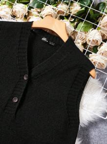 Chiquease Women's Solid Color Half Button Down Sweater Dress - Black - View 5