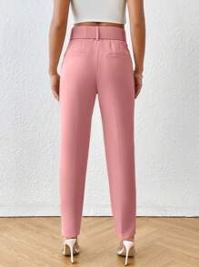 Aveloria Modichic Solid Casual Belted Pants With Slant Pockets  Fall Cloth For Women - Pink - View 2