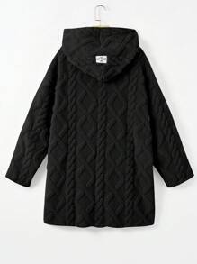 SHEIN EZwear Của phụ nữ áo có mũ Mặt trước Mở Lông Áo khoác - màu đen - Xem 2