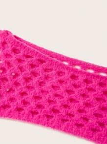 SHEIN ICON Women's Hollow Out Knitted Ultra Short Sweater - Hot Pink - View 12