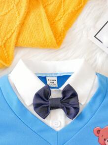 男婴熊图案二合一上衣和牛仔效果裤套装 - 藍色 - 查看 7