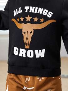 SHEIN Baby Boys' Cartoon Animal Patterned Sweater And Jogger Pants Two Piece Set With Round Neck And Regular Shoulder - Black - View 5