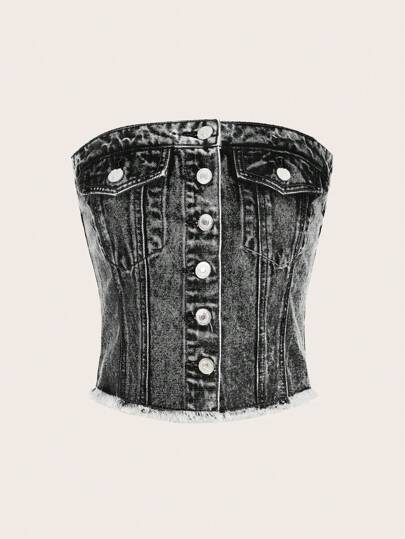 SHEIN MOD Raw Hem Tube Denim Top