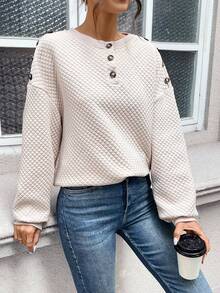 SHEIN Essnce 純色按鈕細節垂墜肩衣 - 杏色 - 查看 4