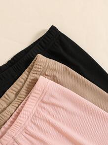SHEIN Vintaside Kids Tween Girl Solid Color Ribbed Leggings - Multicolor - View 3
