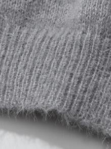 SHEIN LUNE Suéter de punto de unicolor con parches de encaje para mujer, otoño e invierno - Gris Claro - Ver 4