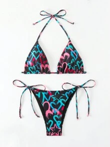 Swim SXY Bộ đồ bơi bikini cổ yếm in hình trái tim cho nữ, lễ hội âm nhạc, cho kỳ nghỉ hè ở bãi biển - Nhiều màu - Xem 6