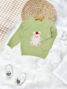 Infant Girls' Cartoon Rabbit Embroidered Long Sleeve Sweater - Green - View 1