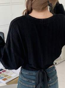 DAZY Màu thuần Vòng cổ Thả vai Giải trí Áo nỉ - màu đen - Xem 8