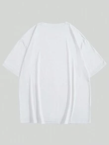 ROMWE MEN Street Life 男性標語和圖形印花下擺掉肩t恤 - 白色 - 查看 2