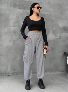 EURMUSE Women's Plus Size Flip Pocket Pants - Grey - View 4