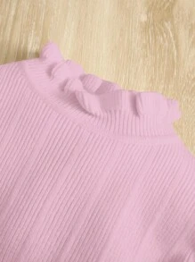 SHEIN Baby Girls' Cute Round Neck Pullover Sweater, Long Sleeve - Baby Pink - View 3