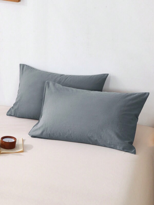 2 pièces Bleu foncé, Couleur unie japonaise simple, Garçons et filles, Étudiant, Tenue de dortoir, Super doux, Respirant, Quatre saisons, Ne peluche pas facilement, Taie d'oreiller, Sans l'oreiller, Literie, Articles ménagers, Jumeau Pleine Reine Roi
