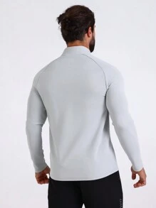 Manfinity Fitness Boyfriend Style Men's Letter Print Zipper Front Stand Collar Sports Jacket Workout Tops Sports Jacket - Light Grey - View 2