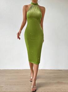 Allurite Vestido Bodycon Halterneck Con Espalda Dividida Y Dobladillo Dividido