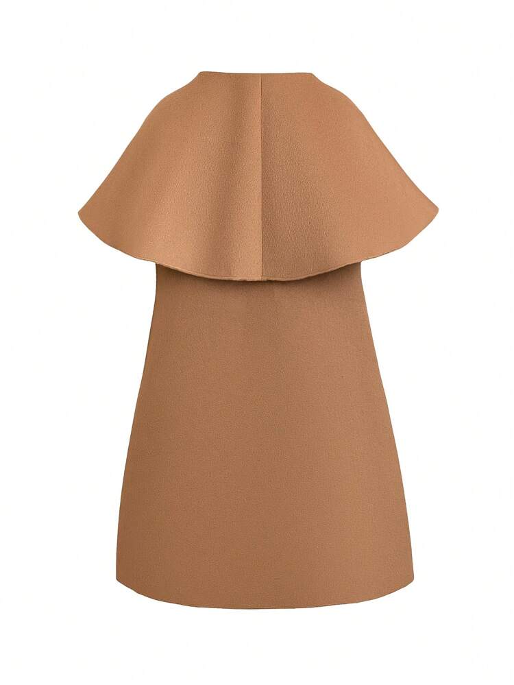 Plus Size Solid Color Woolen Coat With Waterfall Collar