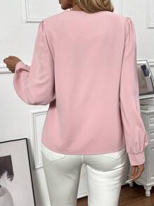 SHEIN Clasi 打褶領長袖襯衫 - 粉色 - 查看 2