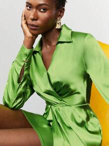 Maija 女款梭織紋理襯衫裙 - 綠色 - 查看 8