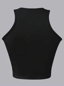 INAWLY Women's Solid Color Tank Top For Summer - Black - View 2
