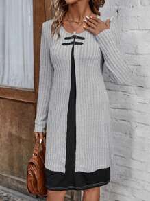 SHEIN LUNE Của phụ nữ Khối màu Giải trí Sọc Đầm - Xám - Xem 3