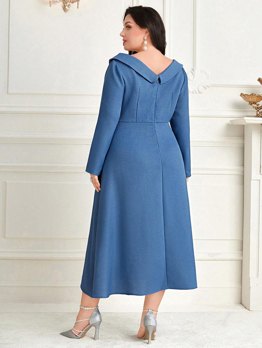 Modelyn Kleid Mit Langen Ärmeln In Übergröße Und Flip-detail Ohne Gürtel - Blau - Übersicht 1