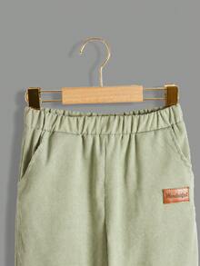 SHEIN Boys' Solid Color Cardigan With Lapel Collar And Matching Pants Set - Green - View 8