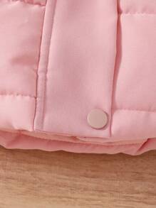 Baby Girl 1pc Hooded Belted Padded Coat - Pink - View 4