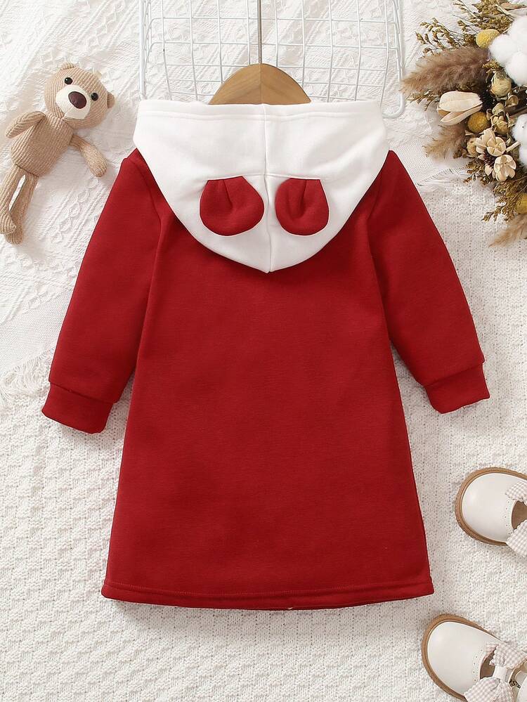 Baby Girls' & Toddler Girls' Cute Bear Embroidery Thickened Splice Sweatshirt Dress