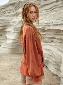 Bohemela Women's Solid Color Drop Shoulder Split Hem T-shirt - Burgundy - View 6