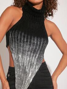 Hauture Ombre Metallic Halter Sweater Top
