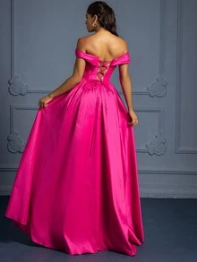 Off Shoulder Tách đùi Ăn mặc trang trọng - Đỏ - Xem 2