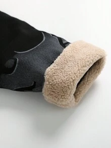 男童保暖衬里字母印花翻领夹克 - 黑色 - 查看 4