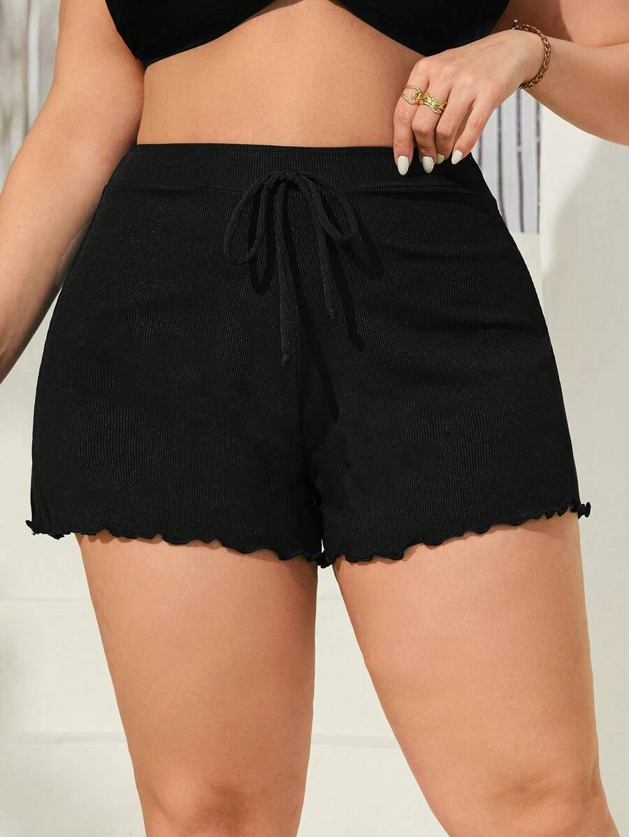 Swim Vcay Summer Beach Plus Size Women's Ruffle Trim Ribbed Bikini Bottom