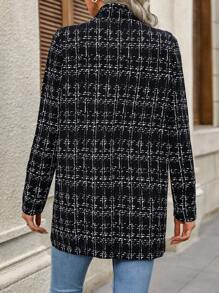 SHEIN Frenchy Ladies' Plaid Double Pocket Coat - Black - View 2