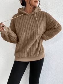 SHEIN Frenchy 女式束口帽加厚毛絨衛衣 - 棕色 - 查看 7