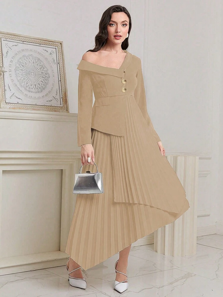 Women's Asymmetrical Neckline Solid Color Dress