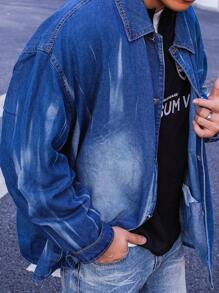 Claim Dot Men's Extra Loose Denim Shirt With Turn-Down Collar And Drop Shoulder Design - Dark Wash - View 5