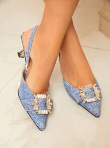 CUCCOO CHICEST Quý cô Đúng mốt Giày cao gót Denim Giày nữ Baotou Với Pha lê Đồ trang trí - Màu xanh lam - Xem 2