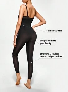 SHAPORA Solid Seamless Tummy Control Cami Shapewear Jumpsuit - Black - View 2