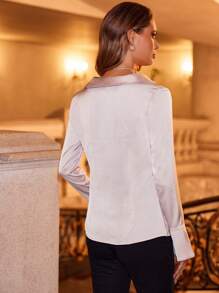 Anewsta Solid Color Ruffle Sleeve Top With Cowl Collar - Hot Pink - View 2