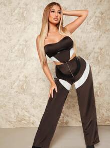 SHEIN SXY Overalls sexy outfits club  Colorblocked Racing Outfit 2pcs/set - Multicolor - View 6